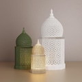 Islamic Geometric Lantern with LED Puck Light and Remote | Ramadan Eid Decor