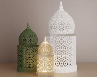 Islamic Geometric Lantern with LED Puck Light and Remote | Ramadan Eid Decor