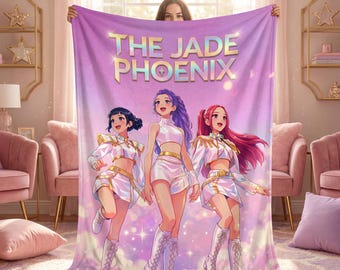Couverture personnalisée en flanelle pour fille Anime, nom personnalisé Kawaii Idole pop, jet magique rose pastel, cadeau déco de chambre à coucher pour les adolescentes fan d'Otaku
