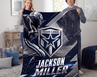 Couverture personnalisée en flanelle de football avec nom d'équipe et logo personnalisés, cadeau pour fan de sport, couverture personnalisée avec nom de joueur, décoration de chambre