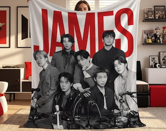 Custom Name Flannel Blanket for BTS Fan, Personalized Music Boy Band Throw, Soft Aesthetic Room Decor Gift for Teen Girls Custom Merch