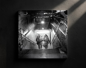 NYC Subway Double Exposure Print | 14th Street, Black and White Photography (Archival Quality)