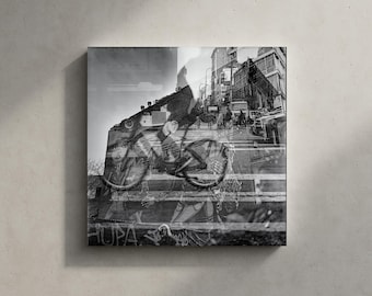 NYC Cyclist Double Exposure Print | 6th Avenue Street Art Photography (Archival Quality)
