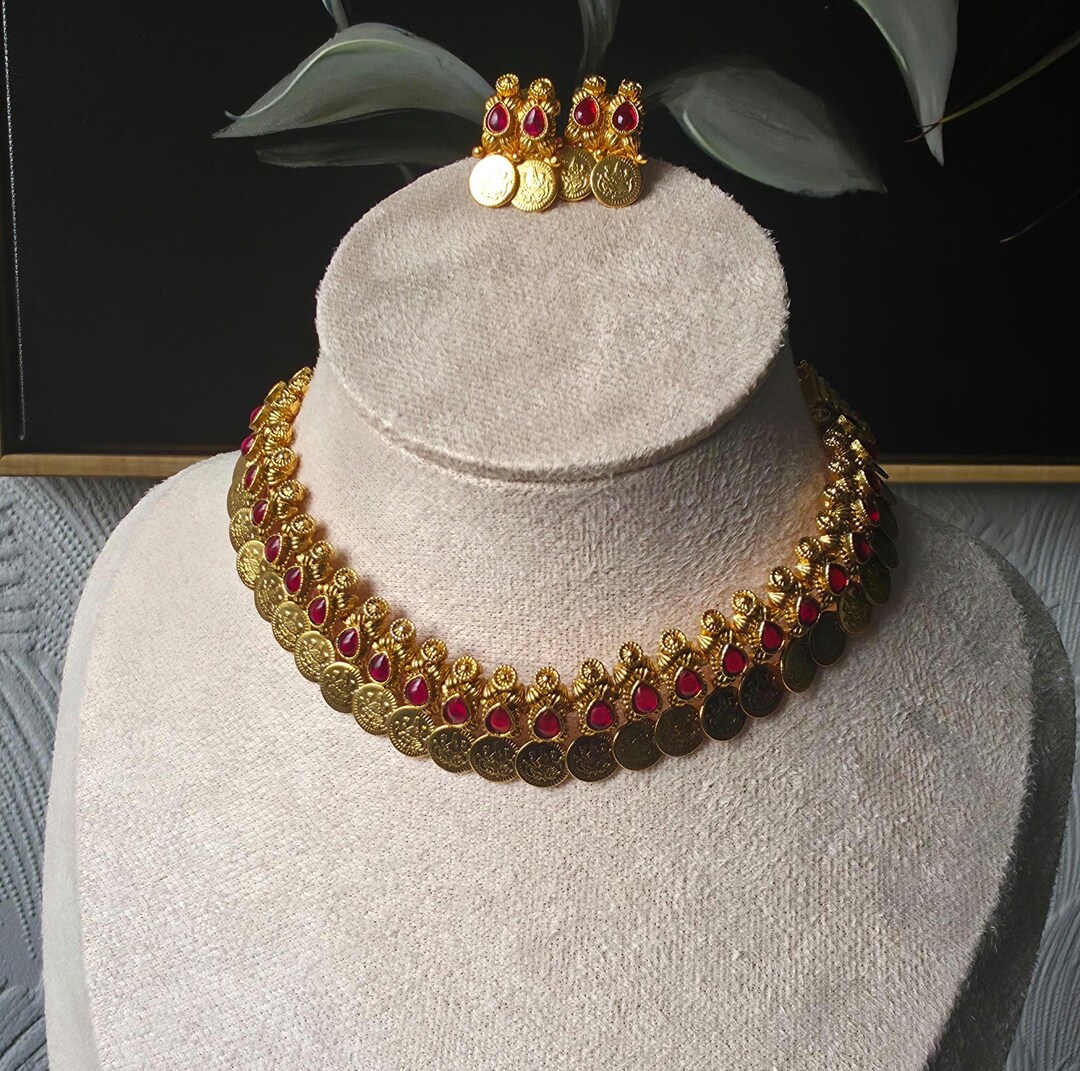 Lakshmi Kasu Mala Necklace – Gold Plated South Indian Temple Jewelry - Etsy