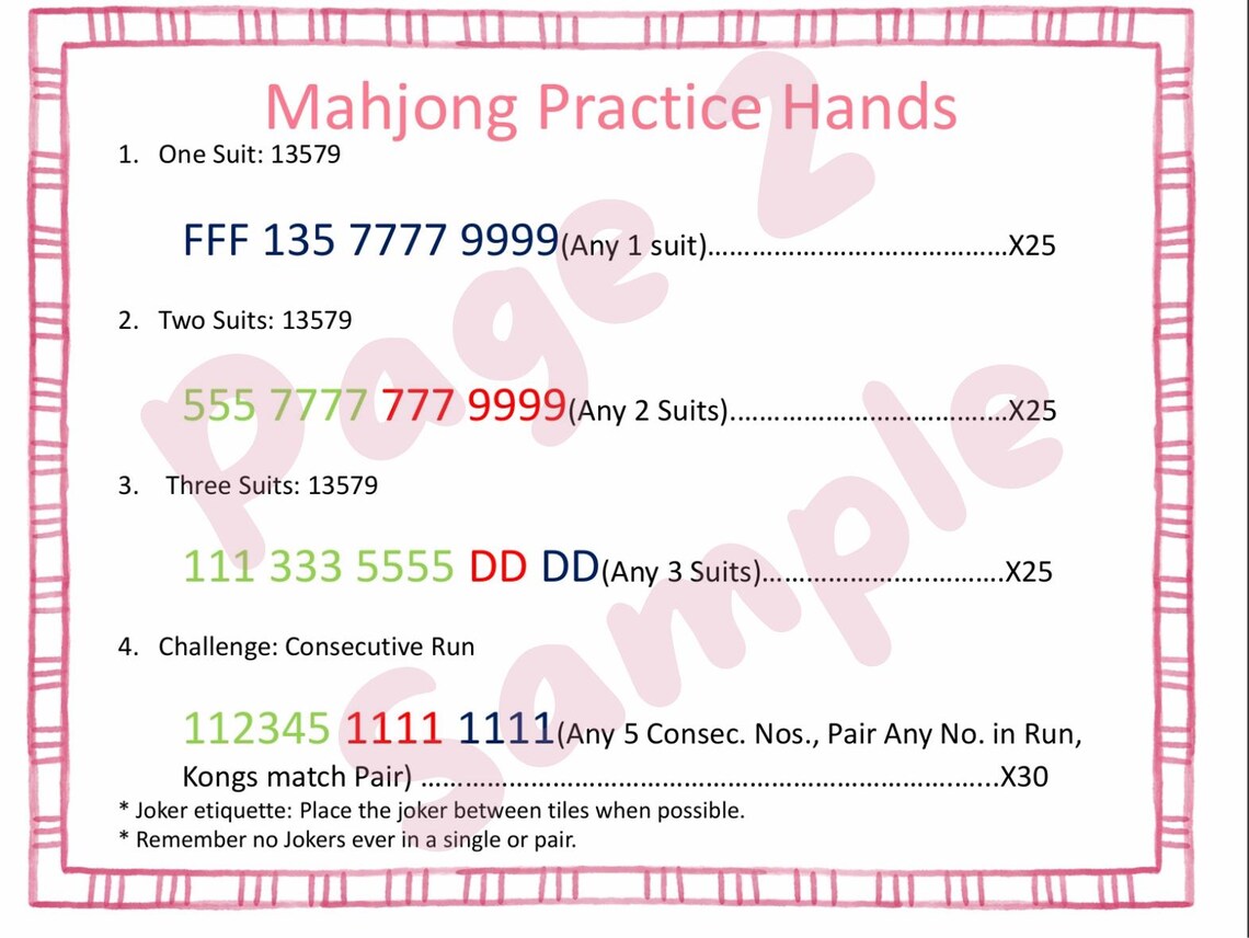 Mahjong Hand Practice Sheets - Etsy