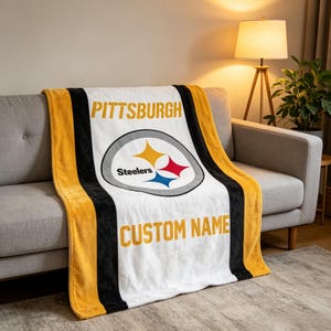 Personalized Pittsburgh Steelers Blanket Soft Throw, Custom Name Football Fan Gift c4