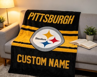 Personalized Pittsburgh Steelers Blanket Soft Throw, Custom Name Football Fan Gift