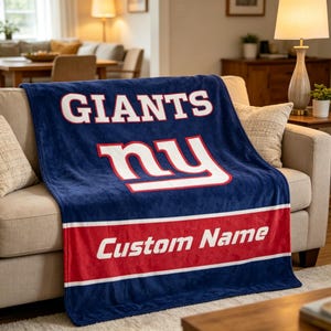 Custom NY Giants Helmet Blanket Soft Throw, Personalized Football Team Keepsake Gift