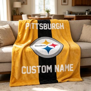 Personalized Pittsburgh Steelers Blanket Soft Throw, Custom Name Football Fan Gift c3