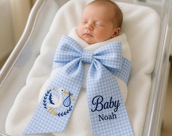 Custom Newborn Name Sash, Embroidered Monogram Sash, Custom Easter Basket Ribbon, Baby Boy Girl Hospital Bow, Nursery Sash, Baby Shower Gift
