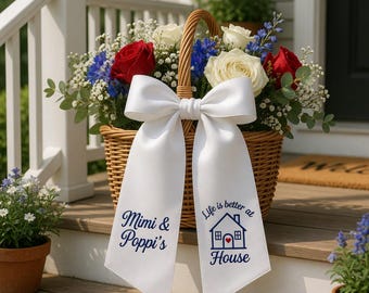Life Is Better At Grandma House Wreath Sash, Personalized Mother's Day Gift, Custom Floral Bouquet Ribbon, Wreath Sash, Door Decor, Home Art