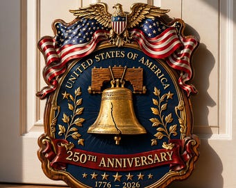 USA 250th Anniversary Wooden Liberty Bell Sign: 1776-2026 Decor, Patriotic Door Hanger