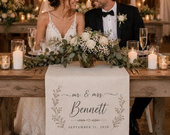 Wedding Table Runner, Linen Wedding Table Decor, Sweetheart Table Sign, Custom Fabric Table Runner for Wedding, Custom Wedding Banner