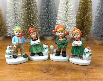 Vintage Christmas Caroler Figurines | Winter Village Figures Flambro -SET of 4