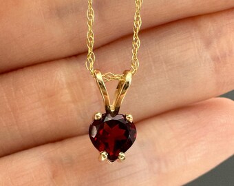 Vintage 14k Gold Garnet Heart Necklace-  Love Pendant with 18" Yellow Gold 14k Chain
