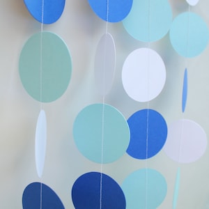 blue and white paper garland. handmade baby shower decorations. perfect for baby boy baby shower decor