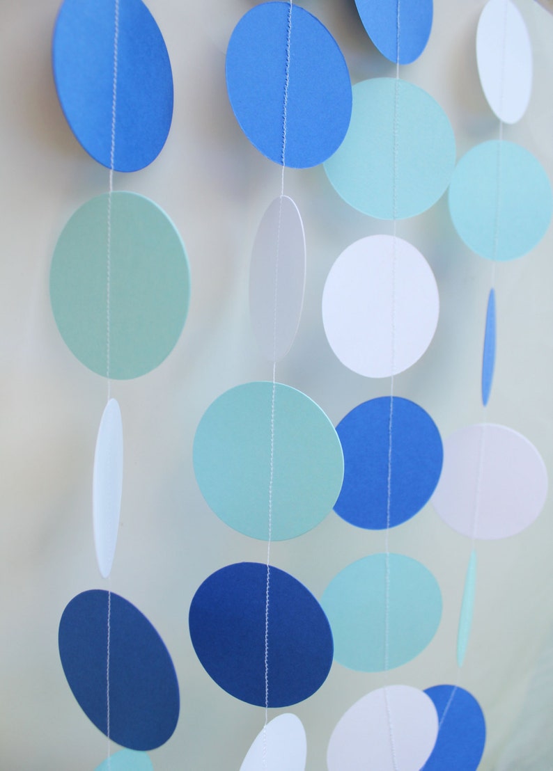 blue and white paper garland. handmade baby shower decorations. perfect for baby boy baby shower decor