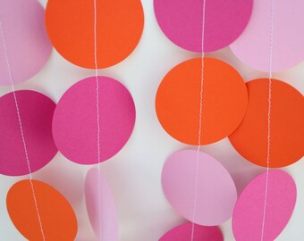 Birthday Party Decorations - Paper Garland, Hot Pink, Orange and Light Pink, birthday parties, baby showers