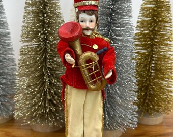 Vintage Toy Soldier Marching Band Ornament | Christmas Ornament | Porcelain Figure Playing Tuba