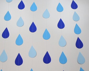 Sprinkle Baby Shower, Baby Shower Backdrop, Paper Rain Drop Garland, Blue Baby Sprinkle Decorations