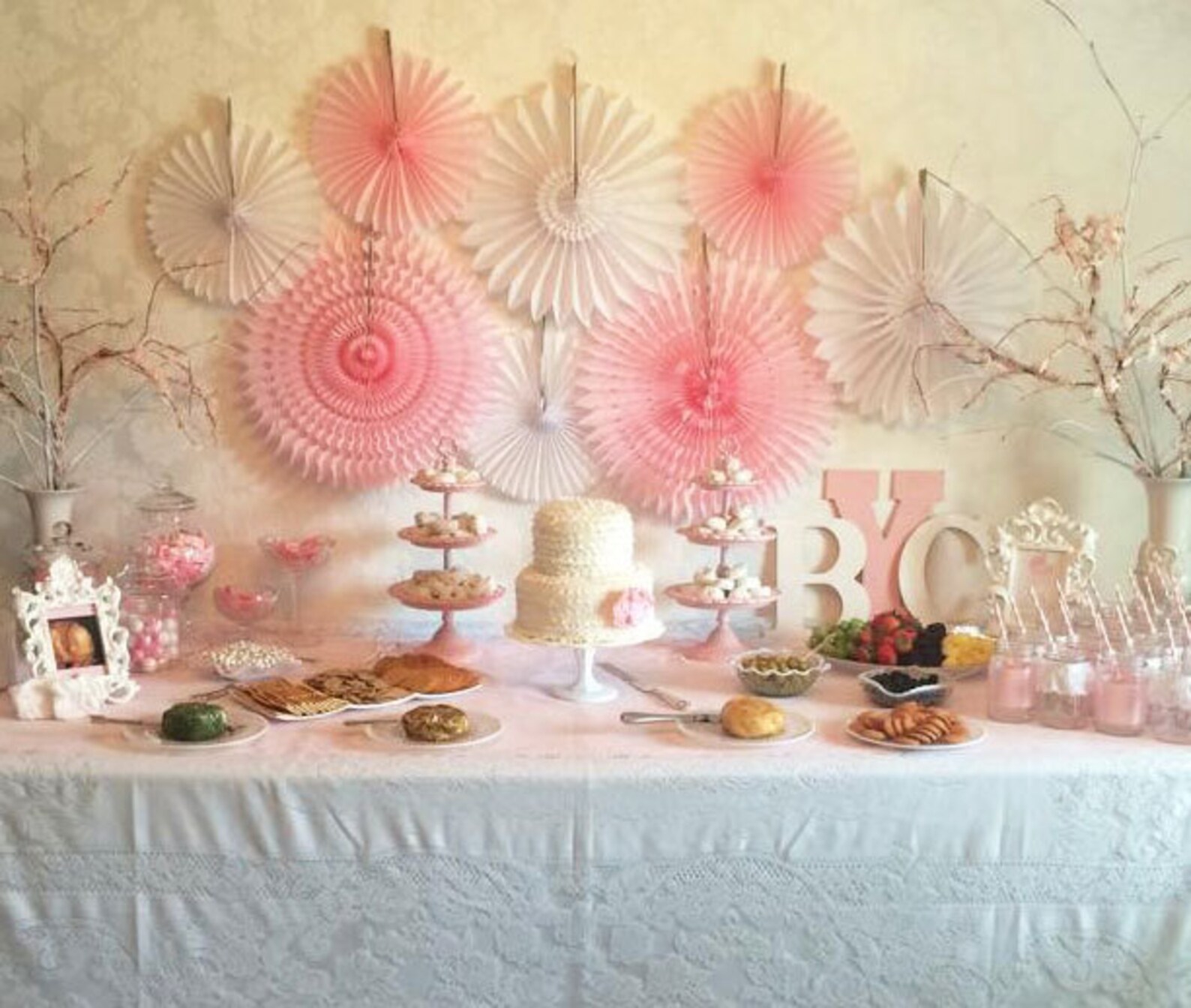 Baby Shower Decorations 8 Tissue Paper Fans Decor Kit Baby Etsy