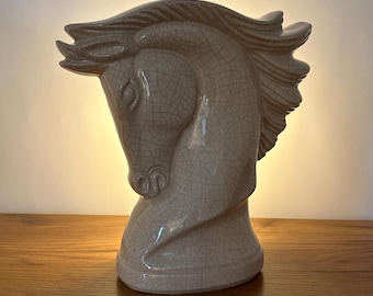 Mid Century Horse Head Bust Lamp | MCM Ceramic Horse Light | Crackled Glaze