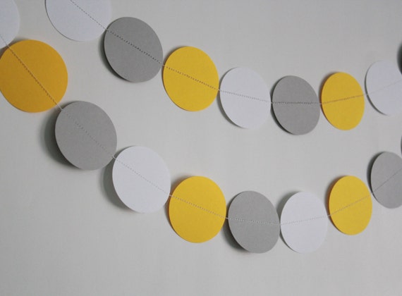 Gray, yellow and white garland, birthday decoration, party decor, paper garland, circle garland, elephant theme, bumble bee, streamer Il_570xn