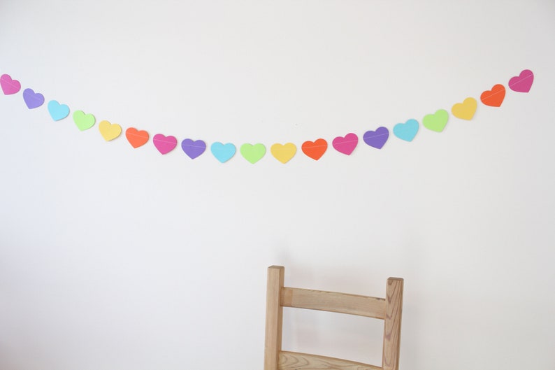 Birthday Decoration Paper Garland, hearts, birthday decor, party decorations, rainbow decor 5 feet long PICK YOUR COLORS image 2