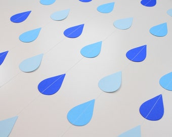 Baby Sprinkle Decorations, Blue Raindrop Decor, Sprinkle Baby Shower, Paper Garland Rain Drops