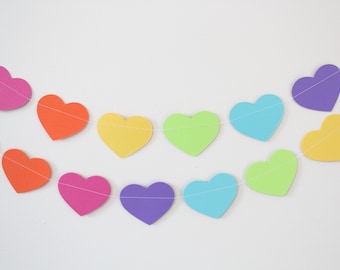 Birthday Decoration- Paper Garland, hearts, birthday decor, rainbow decor- 5 FEET LONG