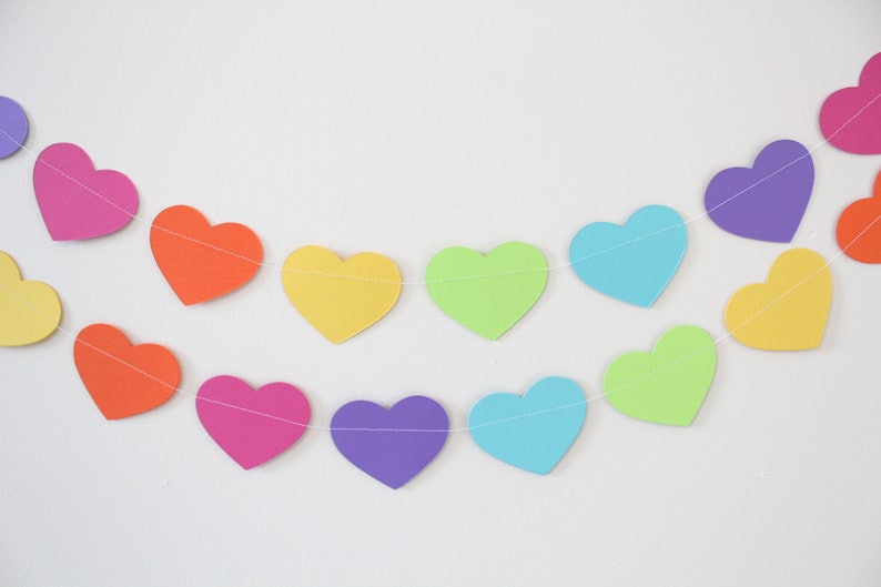 Birthday Decoration Paper Garland, hearts, birthday decor, party decorations, rainbow decor 5 feet long PICK YOUR COLORS image 3