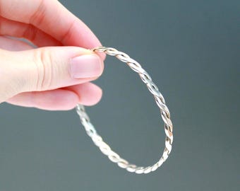 Vintage Sterling Silver Braided Twist Bangle Bracelet-  925