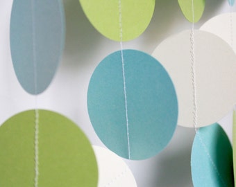 Baby Shower Decorations. Paper Garland. Baby Boy Shower, ivory, light blue and green