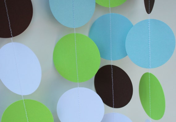 Boy Birthday Decorations. Paper Garland Party Decor, light blue, green, brown and white Il_570xn