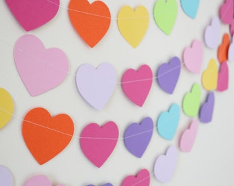 Birthday Decoration- Paper Garland, hearts, birthday decor, party decorations, rainbow decor 5 feet long PICK YOUR COLORS