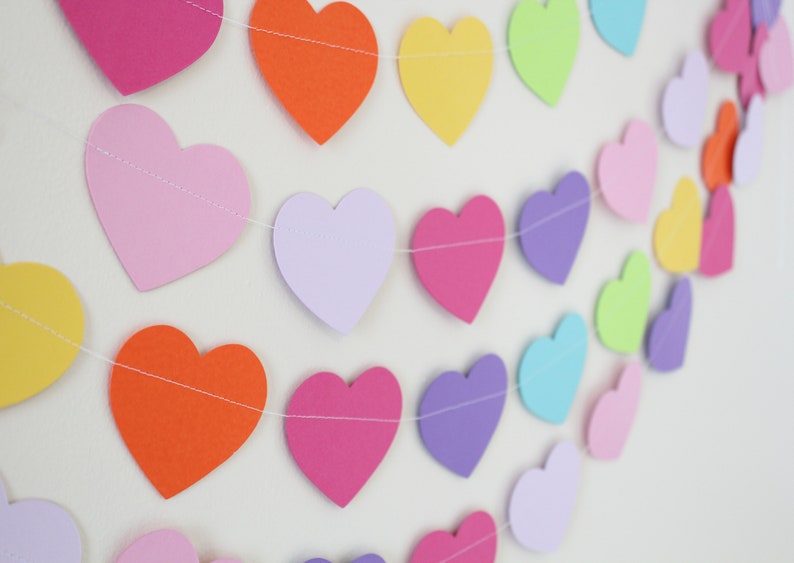 Birthday Decoration Paper Garland, hearts, birthday decor, party decorations, rainbow decor 5 feet long PICK YOUR COLORS image 1