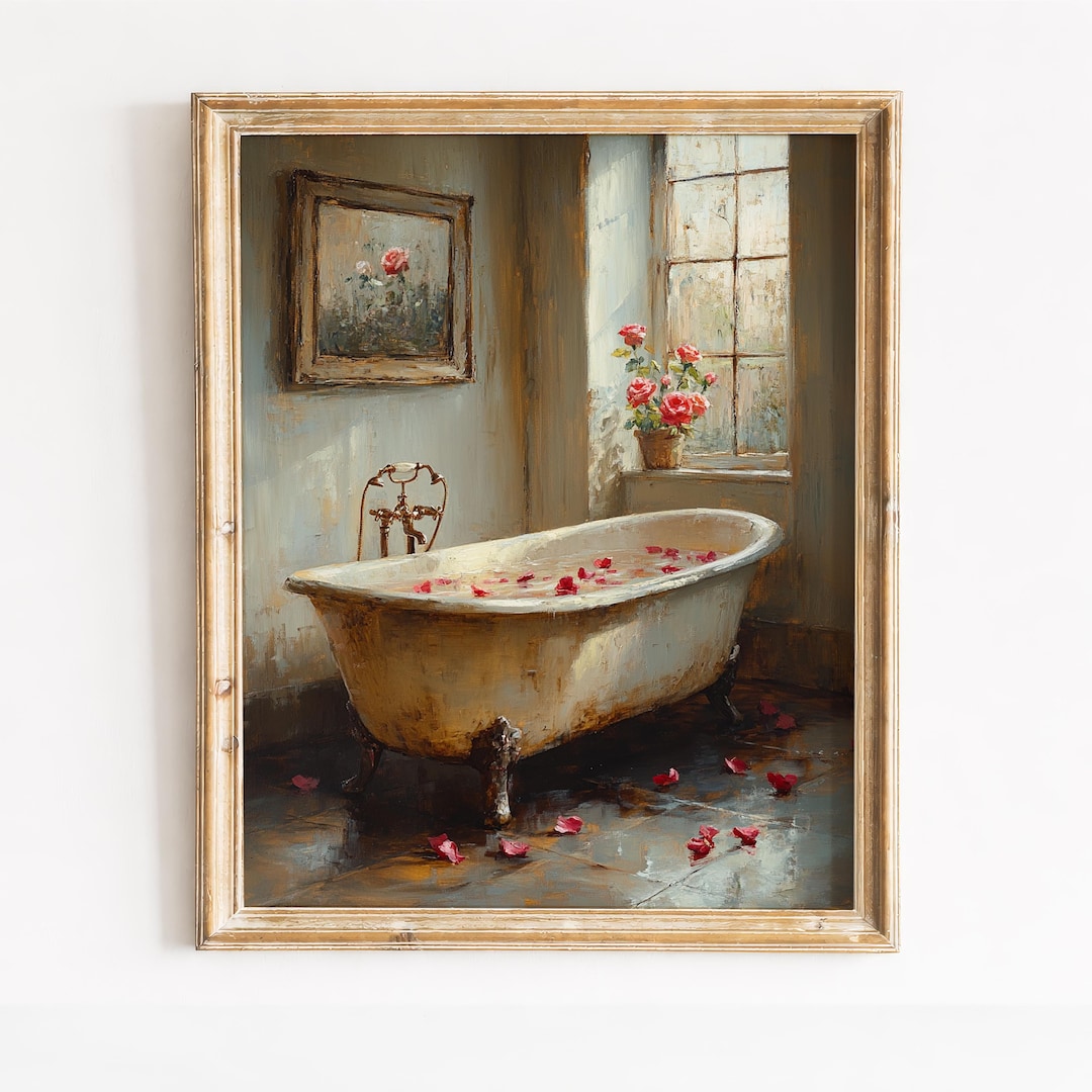 Vintage Bathing Scene Art Print – Woman, Roses, Clawfoot Tub, Cottage ...