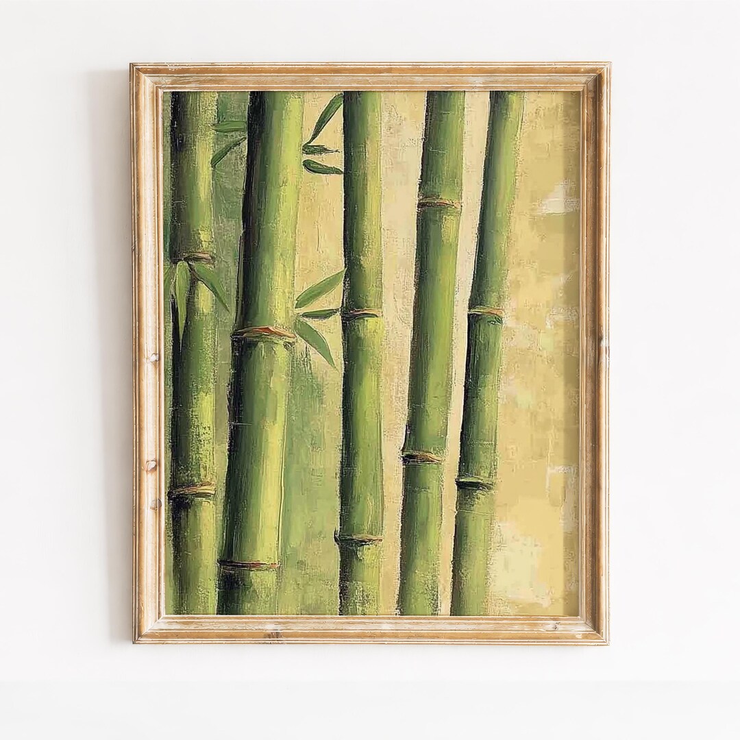 Japanese Bamboo Stalks Oil Painting – Rustic Botanical Wall Art ...