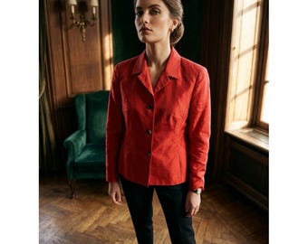 Vintage Due per Due Bloomingdales 100% Raw Silk Blazer Jacket Red Orange 8P
