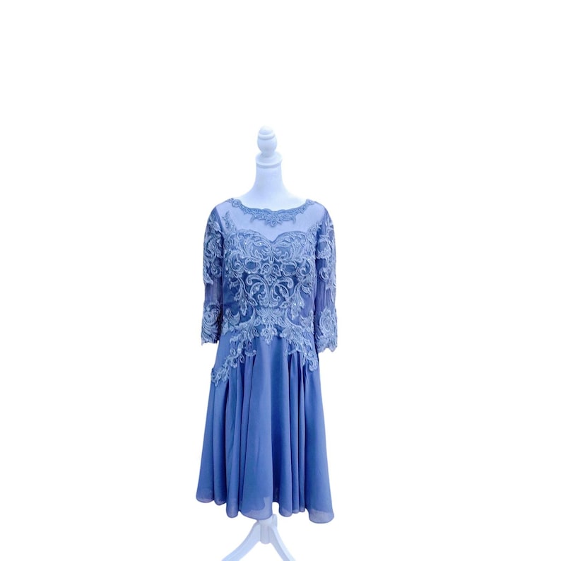 VTG Adrianna Papell Periwinkle Blue Lace & Chiffon Formalna suknia wieczorowa na przyjęcie zdjęcie 1