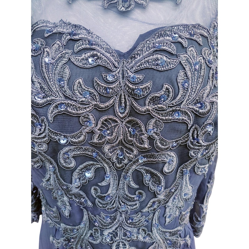 VTG Adrianna Papell Periwinkle Blue Lace & Chiffon Formalna suknia wieczorowa na przyjęcie zdjęcie 2