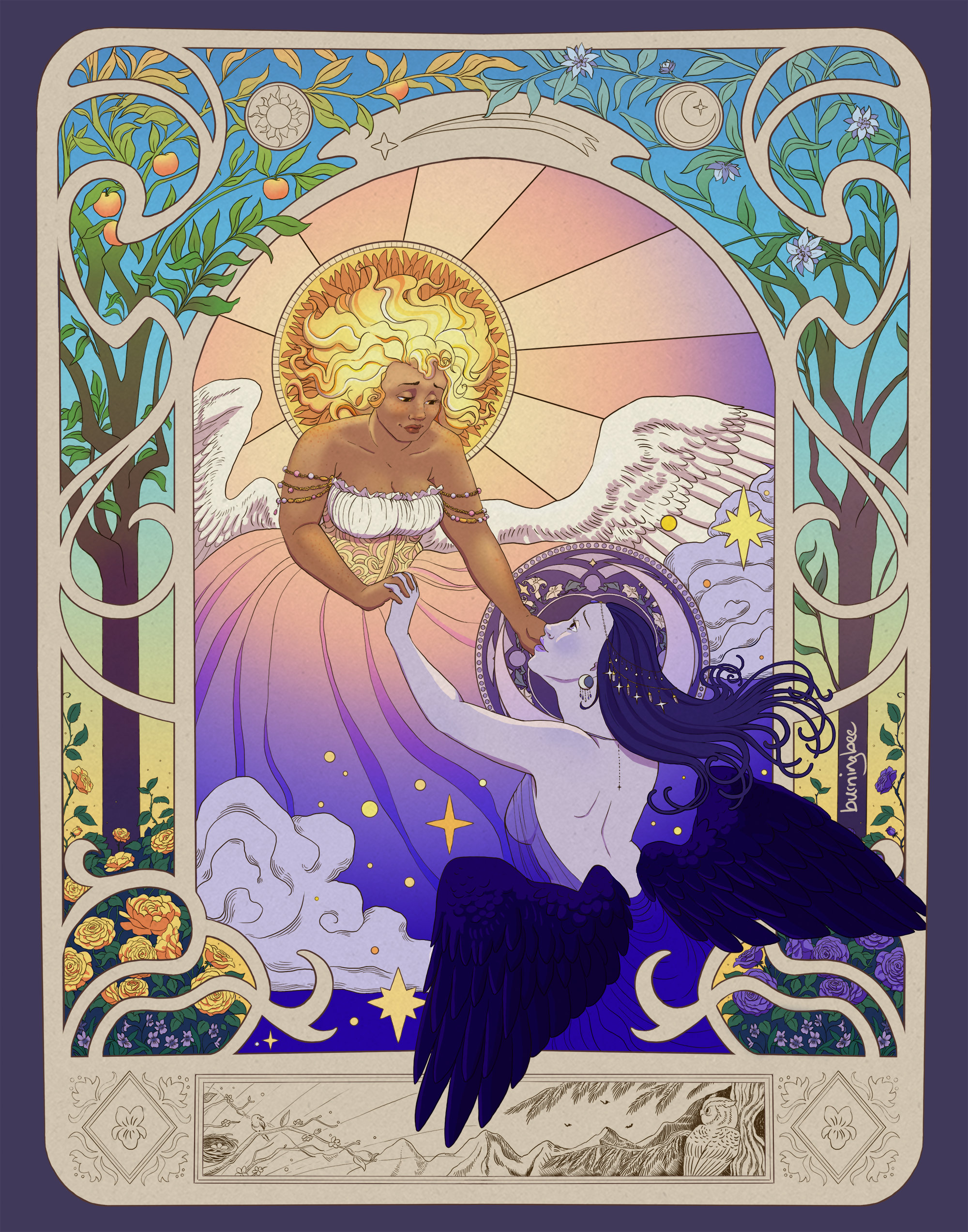 太陽と月 - ミュシャにインスピレーションを得たイラスト、サフィック