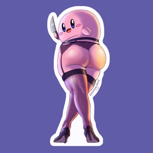 Kirby mit Beinen, Hintern und Messer - Wasserfester Sticker