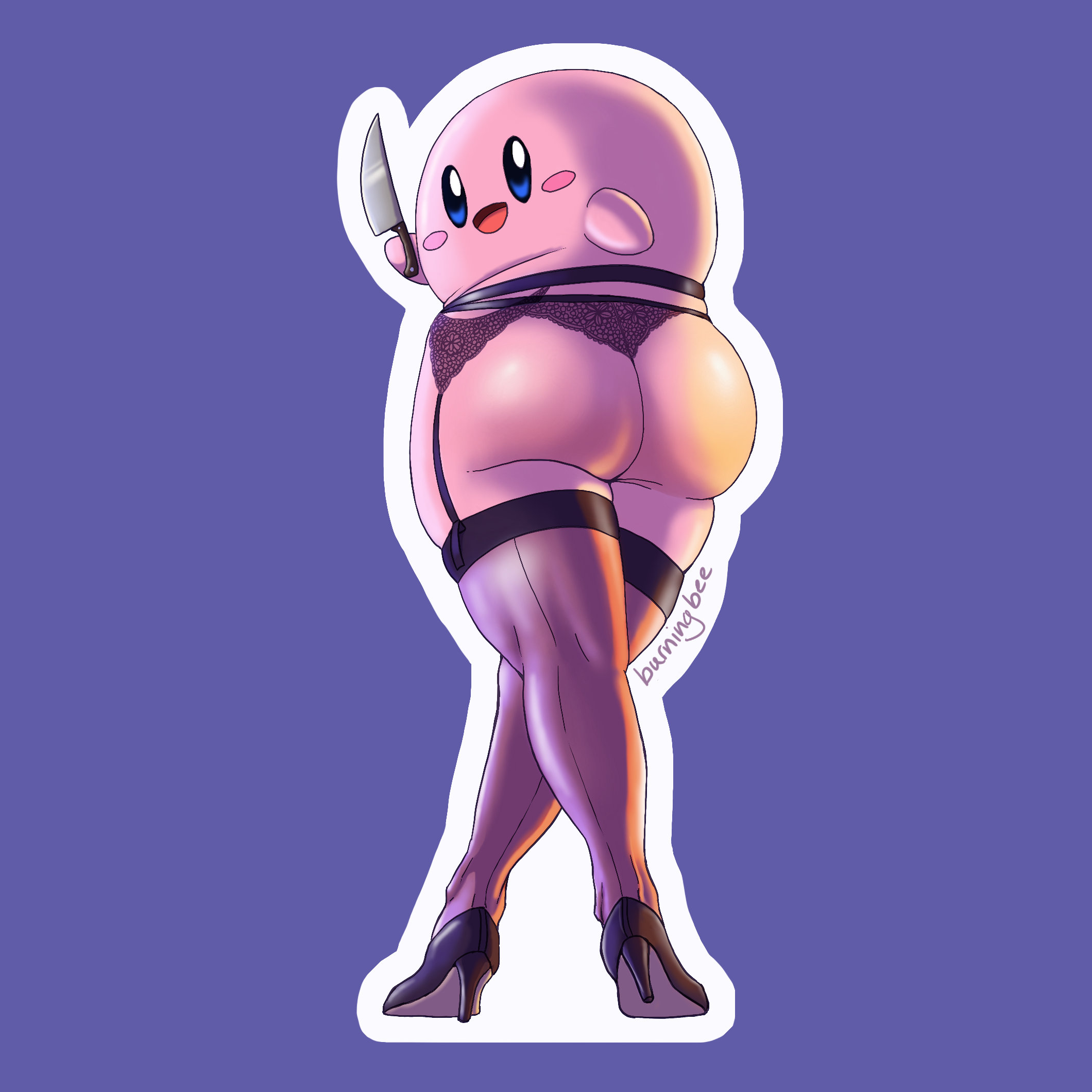 Kirby with legs, booty, and knife - Waterproof Sticker