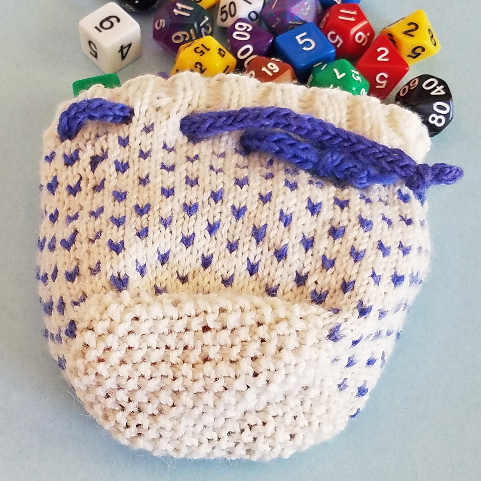 knitted-dice-bag-small-size-white-bag-with-blue-star-pattern-etsy