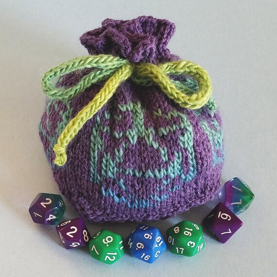 Knitted Dice Bag Small Size Purple Bag With D20 Pattern Dnd Etsy