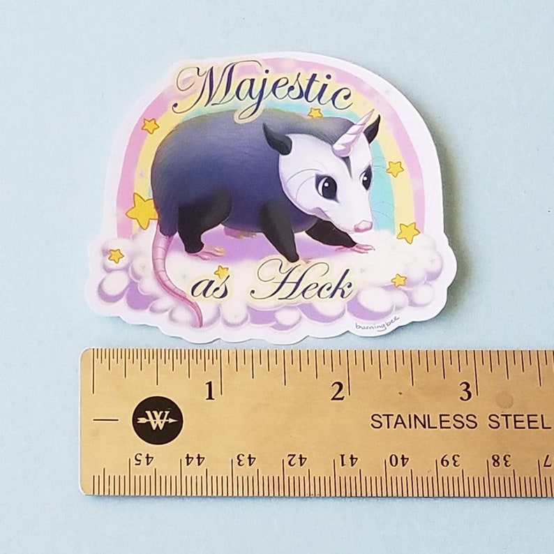 WATERPROOF Majestic as Heck Unicorn Opossum Sticker, Cute Weird Animal Sticker image 3