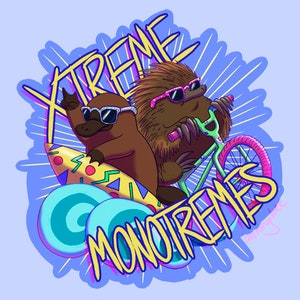 Sticker imperméable Xtreme Monotreme, sticker Playpus et échidné, style rétro des années 90
