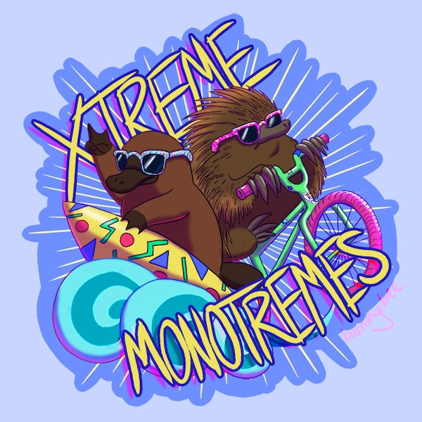 WATERPROOF Xtreme Monotreme Sticker, Playpus and Echidna Sticker, Retro 90s Style