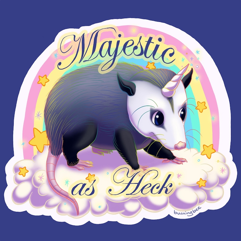 WATERPROOF Majestic as Heck Unicorn Opossum Sticker, Cute Weird Animal Sticker image 1